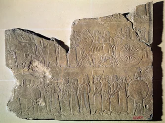 Frammento di un rilievo raffigurante una processione di prigionieri di guerra, proveniente dal Palazzo di Assurbanipal a Ninive (pietra)