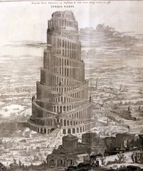 La Torre di Babele. Ricostruzione di Athanasius Kircher nella sua opera “Turris Babel” su questa torre e sulla storia della prima umanità.