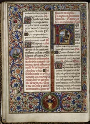 Messale di Thomas James: lettering con la natività