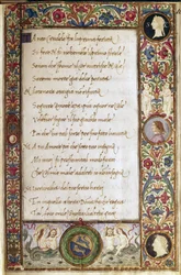 Pagina dal manoscritto «Il canzoniere» di Francesco Petrarca (Petrarca) (1304-1374), miniata da Attavante degli Attavanti (1452-1525) (ms. cl. VIII. 684), XV secolo, dimensioni 19 x 12,7 cm, Firenze, Biblioteca Nazionale