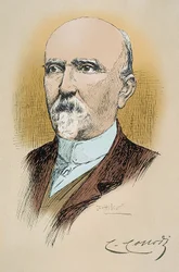 Ritratto dello scrittore e giornalista italiano Carlo Collodi (Lorenzini) (1826-1890) autore di Pinocchio. Disegno di Attilio Mussino (1878-1954)