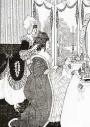 La toilette dopo Aubrey Beardsley. Da Illustrierte Sittengeschichte vom Mittelalter bis zur Gegenwart di Eduard Fuchs, pubblicato nel 1909.