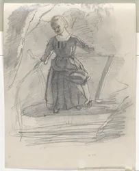 Ragazza che pesca su un ponte