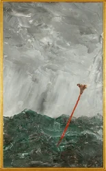 Mare in tempesta. Bastone rosso (olio su carta)