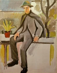 Giovane contadino sul balcone