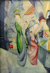 Donne chiare davanti al negozio di cappelli