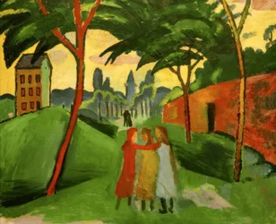 Paesaggio con tre ragazze