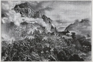 La Rivoluzione Ungherese del 1848-1849: i ribelli ungheresi assaltano il Castello di Buda il 21 maggio 1849 - dopo una litografia di August von Pettenkofer