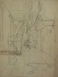 Schizzo prospettico per "Combattimento di strada in un vicolo veneziano"