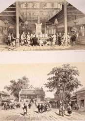 Interno del Tempio di Buddha e una piccola piazza nei sobborghi di Canton, tavole 25 e 26 da 