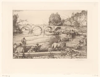 Vista del Pont Marie con figure nella Senna