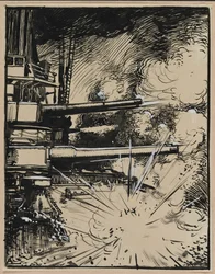 Bombe esplodenti su una corazzata con cannoni puntati, 1914