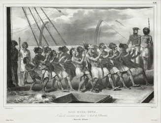 Baia di Houa-Houa, indigeni eseguono una danza a bordo dell