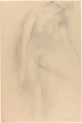 Nudo femminile in piedi, piegato in avanti