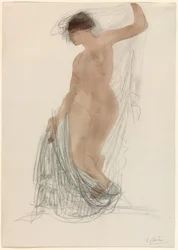 Nudo in piedi con tendaggi