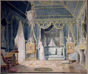 Boudoir della regina Ortensia de Beauharnais (1783-1837) nel 1811. Acquerello di Auguste Garneray (1785-1824). Collezione privata