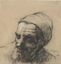 Testa di un vecchio con barba e cappello