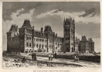 Il Palazzo del Parlamento a Ottawa, incisione per illustrare l