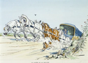 Le coche et la mouche - in "Fables de La Fontaine", ill. di Auguste Vimar (1851-1916), Tours, presso A. Mame & Fils