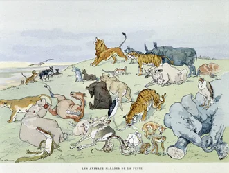 Les animaux malades de la peste - in "Le favole di La Fontaine", ill. di Auguste Vimar (1851-1916), Tours, presso A, Mame & Fils