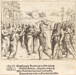 Davide è accolto dopo aver ucciso Golia, e la gelosia di Saul, 1547