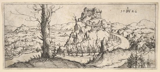 Paesaggio con alte rocce e fortezze, 1546