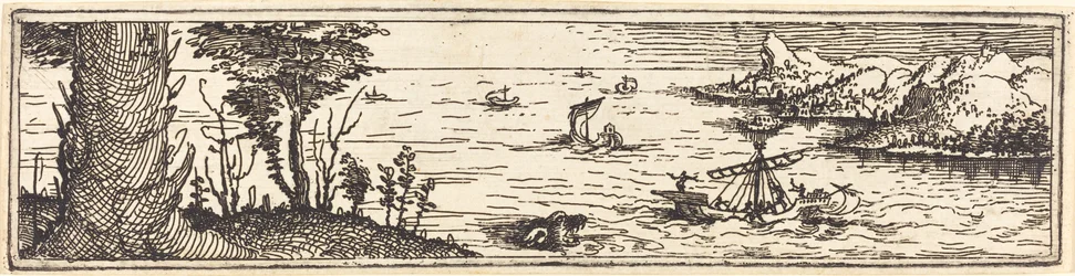 Paesaggio con lago e barche a vela, 1545