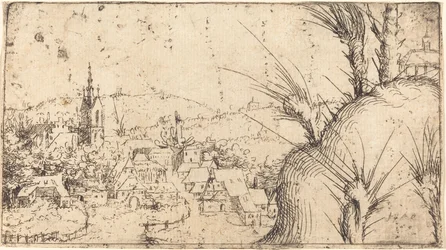 Paesaggio con una città a sinistra