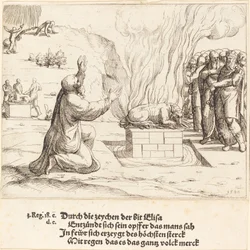 I sacrifici rivali di Elia e dei sacerdoti di Baal, 1548