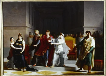 Ultima scena della tragedia "Rodogune" al Théâtre-Français, 1810 (olio su tela)