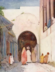Porta della Grande Moschea di Tunisi (litografia a colori)