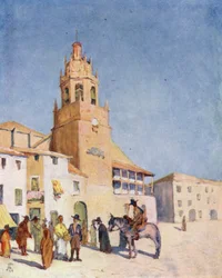 Ronda, una scena in piazza (litografia a colori)