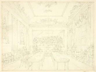 Studio per Trinity House, da Microcosm of London (recto); Schizzo architettonico di facciate di case a schiera (verso)