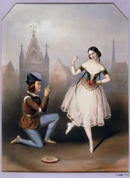 Carlotta Grisi nel ruolo di Esmeralda e Jules Perrot nel ruolo di Gringoire - La Esmeralda, balletto in 3 atti ... (litografia)
