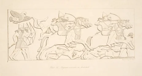 Guerrieri assiri a cavallo, da Monumenti di Ninive, pub. 1849