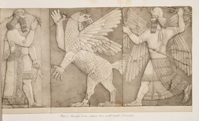 Bassorilievi a un ingresso di un piccolo tempio (Nimroud), dai Monumenti di Ninive, pub. 1849
