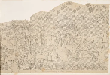 Prigionieri e bottino dalla città di Lachich, illustrazione da Monuments of Nineveh, 1858