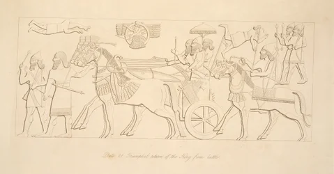 Ritorno trionfale del re dalla battaglia, da Monumenti di Ninive, pub. 1849