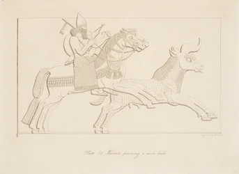 Guerriero che insegue un toro selvatico, da Monumenti di Ninive, pub. 1849