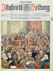 Una sessione tempestosa nel Parlamento austriaco a Vienna, 1897