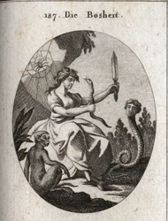 Allegoria della malizia. Sembra felice con un aspide e un pugnale.