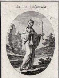 Allegoria della modestia. Tiene uno scettro sopra il quale c