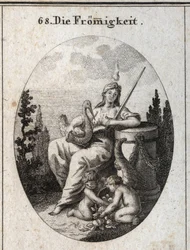 Allegoria della pietà. La fiamma ardente sulla sua testa e la sua posizione sull
