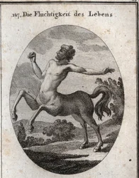 Allegoria della velocità della vita umana rappresentata da un Centauro. Incisione in "Iconologie oder Ideen aus dem Gebiete der Leidenschaften und Allegorien bildich dargestellt fur Zeichner, Mahler, Dichter, Gelehrte, Erzieher und freunde Hoherer Geschmac