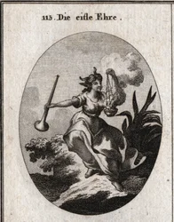 Allegoria della vanagloria che tiene una tromba e respira l