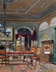 Sala in stile Biedermeier, acquerello, Austria