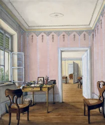 Interno in stile Biedermeier, circa 1840, Austria