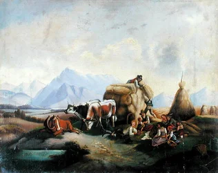 Scena di raccolta in Austria, metà XIX secolo