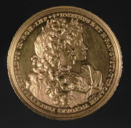 Medaglione con i ritratti degli imperatori del Sacro Romano Impero Leopoldo I (1640-1705) e Giuseppe I (1678-1711) di Philipp Heinrich, 1692
