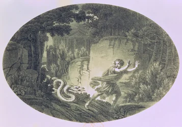 Tamino inseguito da un serpente gigante, atto I, scena I da «Il flauto magico» di Wolfgang Amadeus Mozart (1756-91)
